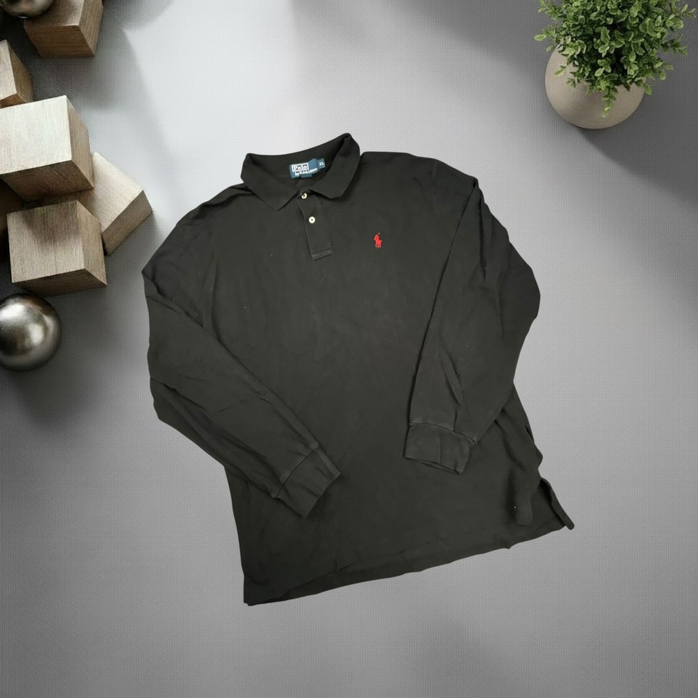 Polo Ralph Lauren Long Sleeve Polo Shirt XL Black Red Pony Vintage 90s Boxy Fit